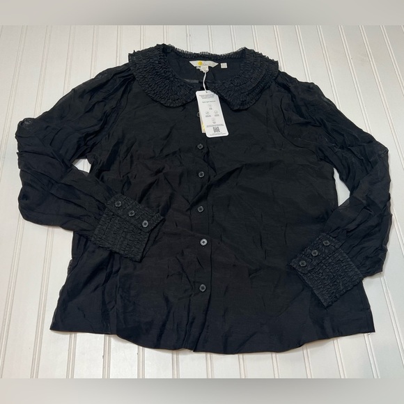 Boden Womens Ruffle Detail Organza Shirt US 6 Black Sheer Top Blouse NEW.  130 - Picture 1 of 4